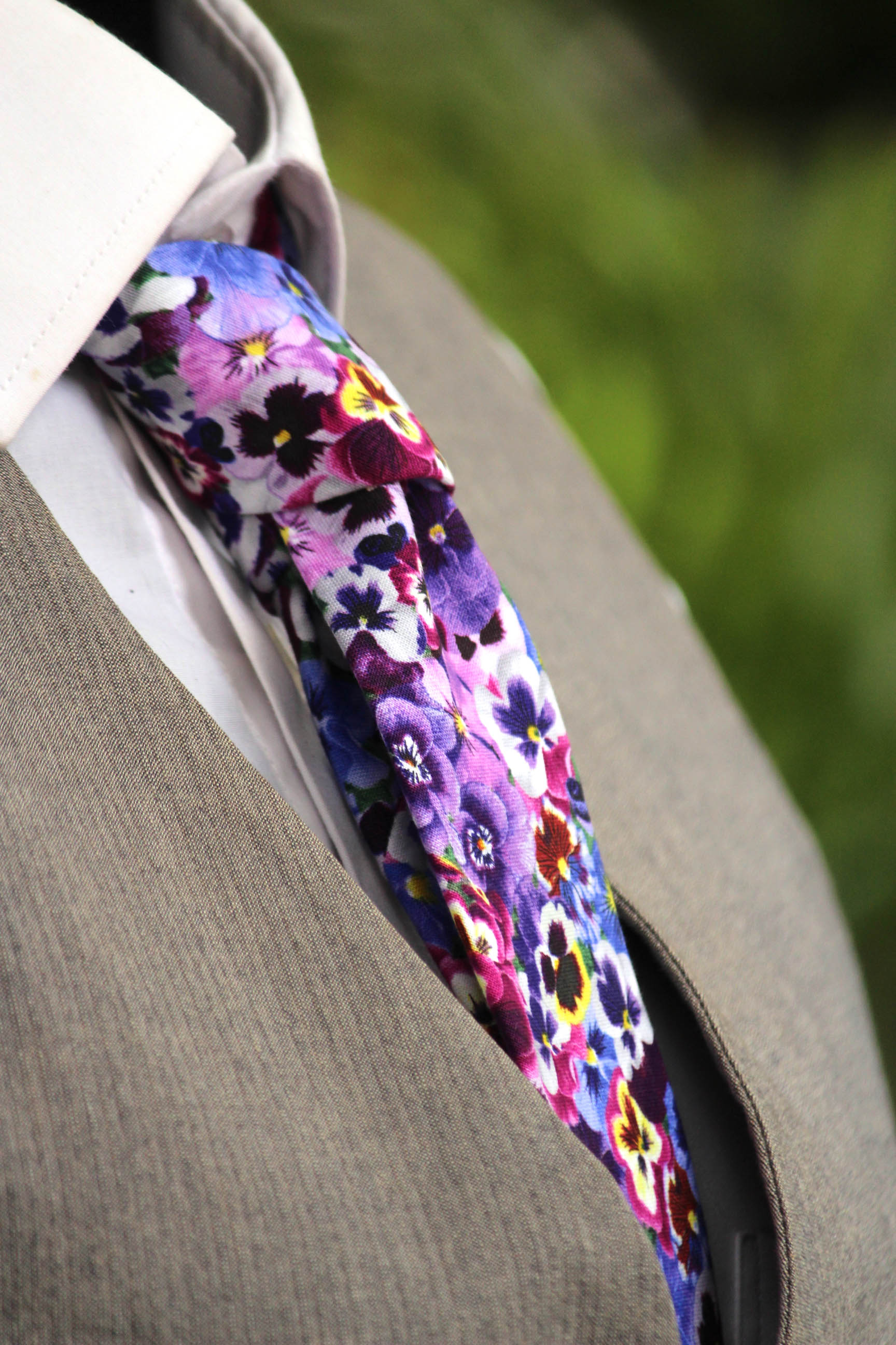 Purple Viola Floral Necktie