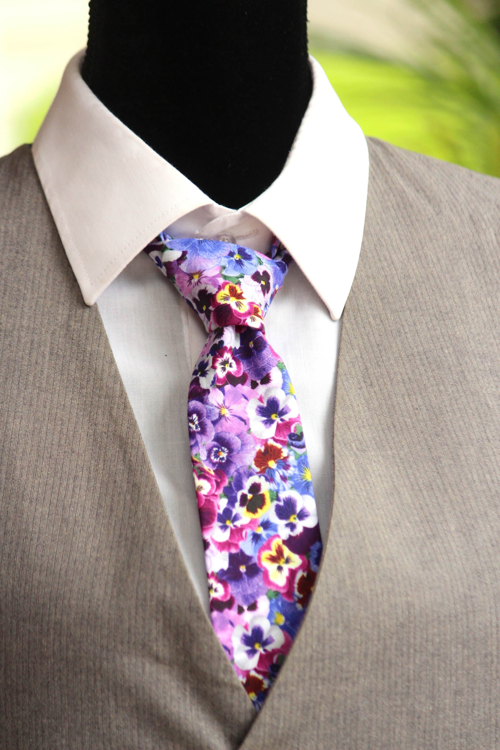 Purple Viola Floral Necktie