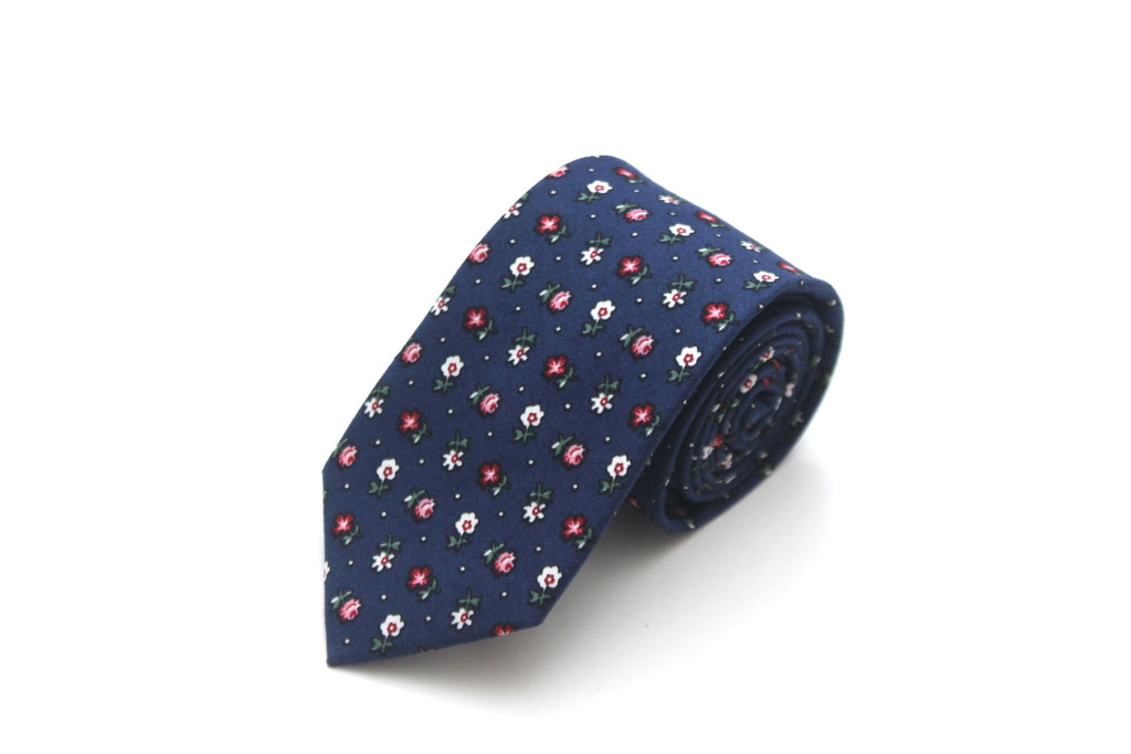 Navy Floral Necktie 2.7"