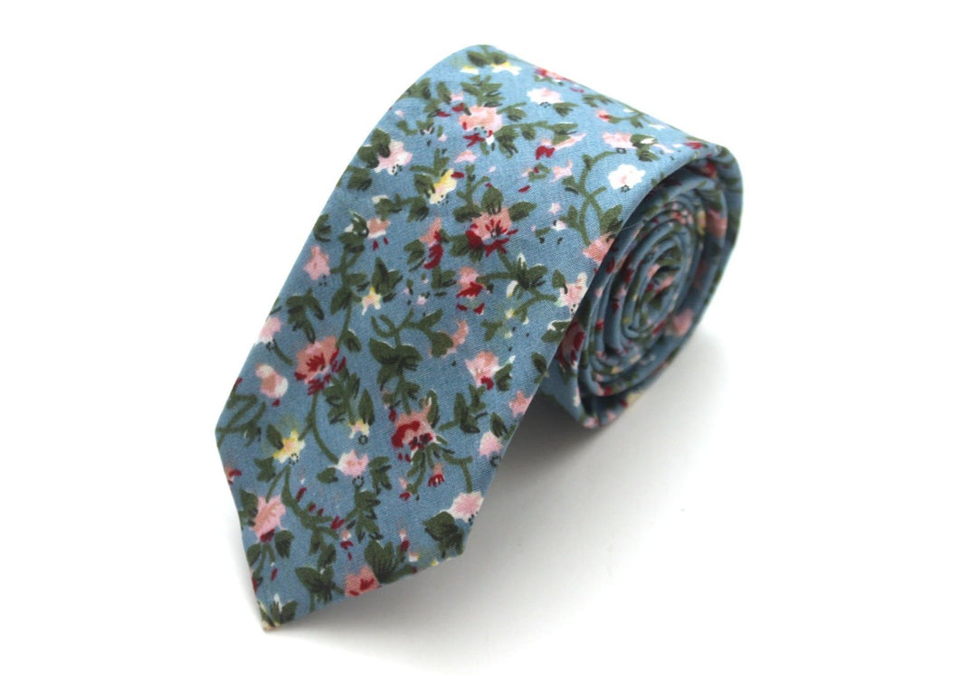 Dusty Blue Floral Necktie 2.36