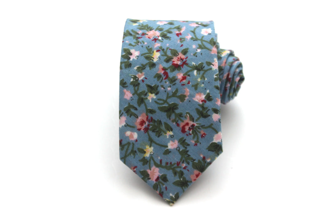 Dusty Blue Floral Necktie 2.36"