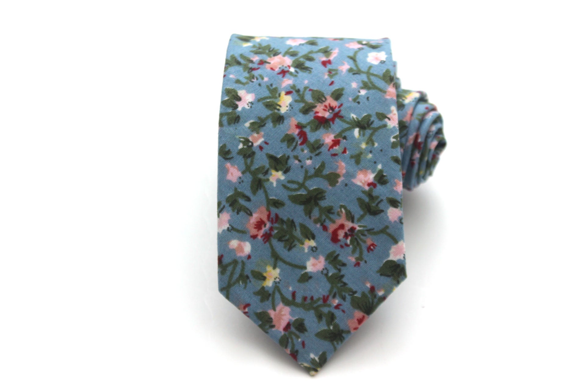 Dusty Blue Floral Necktie 2.36"