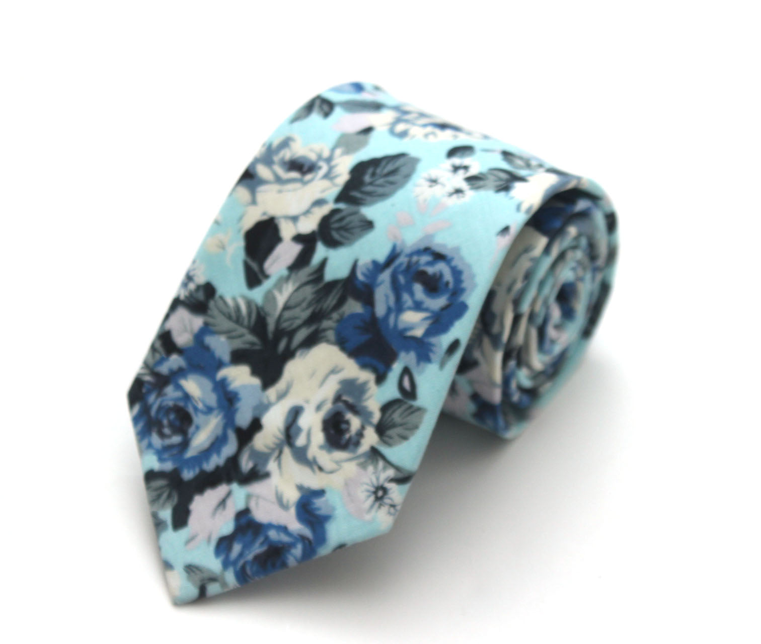 Blue Grey Floral Necktie 3.14"