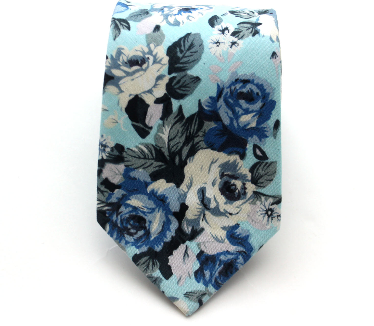 Blue Grey Floral Necktie 3.14"