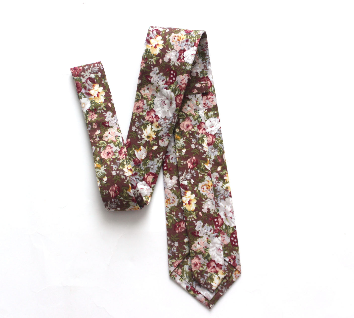 Brown Grey Floral Necktie 3.14"