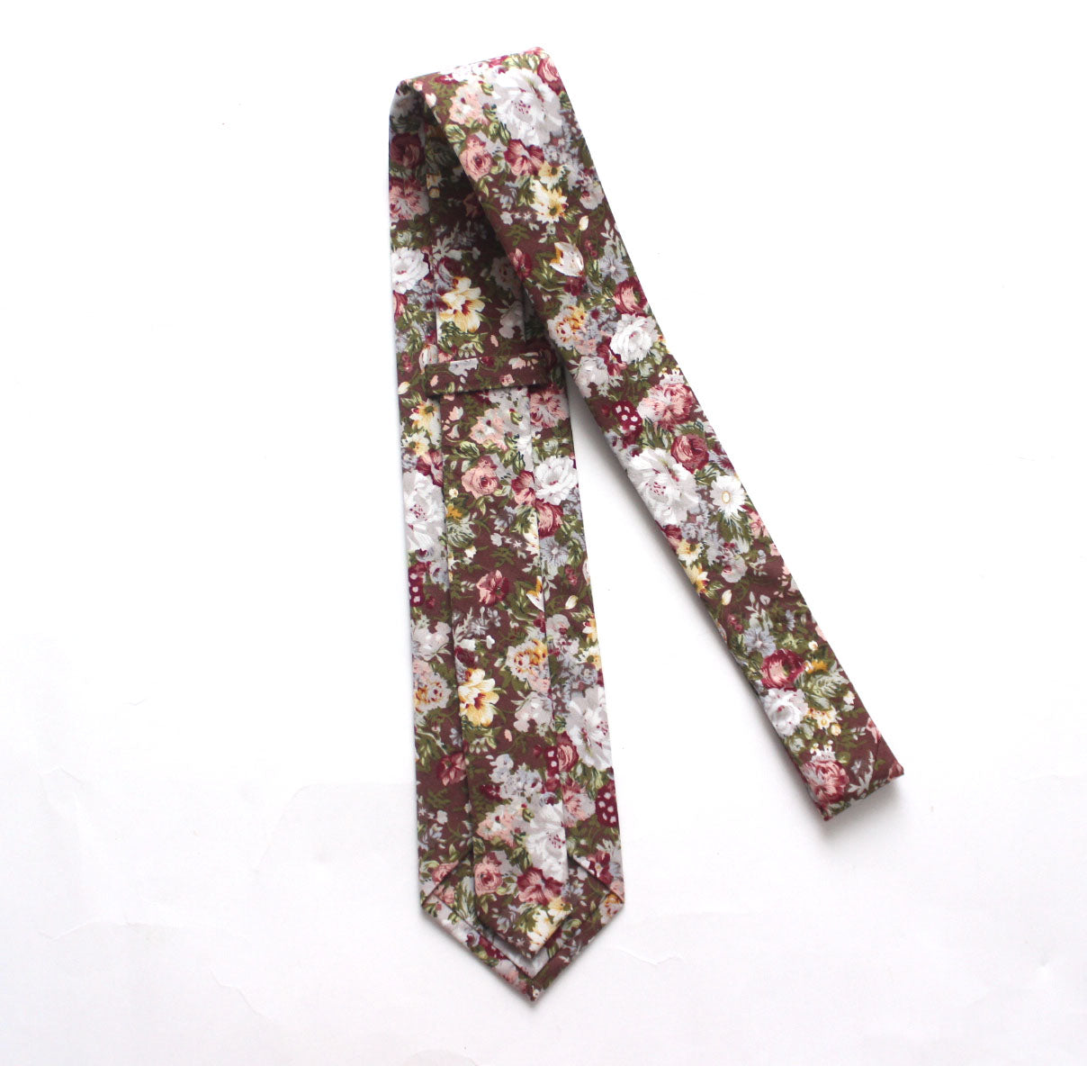 Brown Grey Floral Necktie 3.14"