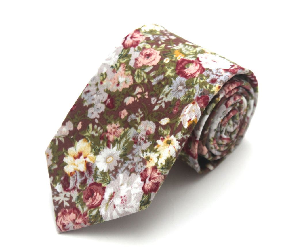 Brown Grey Floral Necktie 3.14