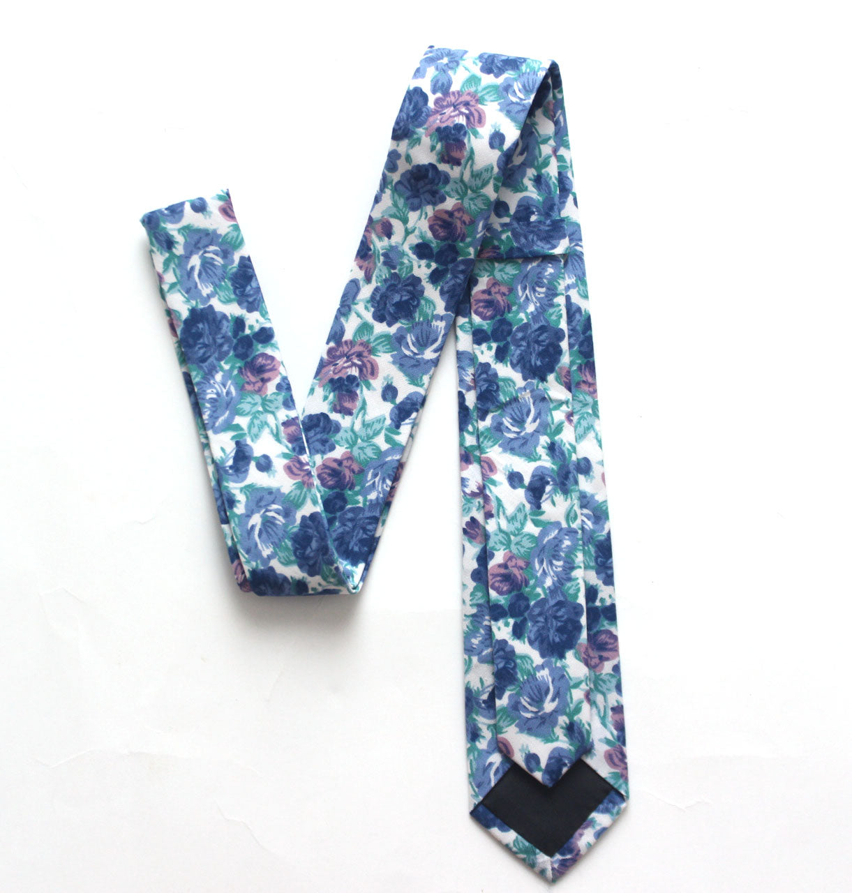 Men's White Blue Floral Cotton Necktie