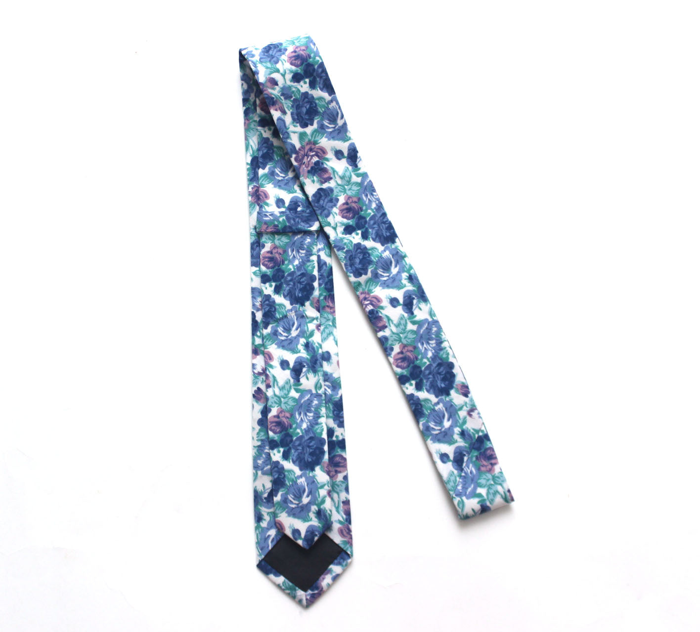 Men's White Blue Floral Cotton Necktie