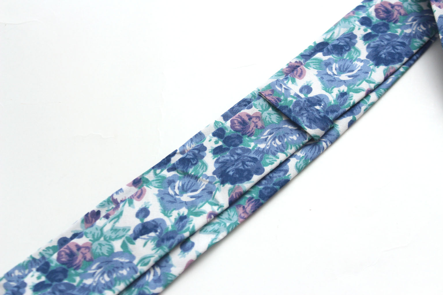 Men's White Blue Floral Cotton Necktie