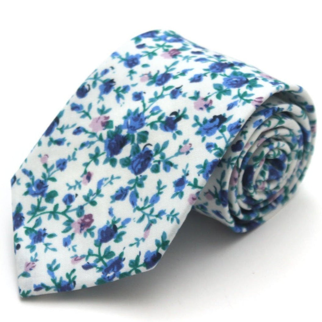 Blue White Floral Necktie