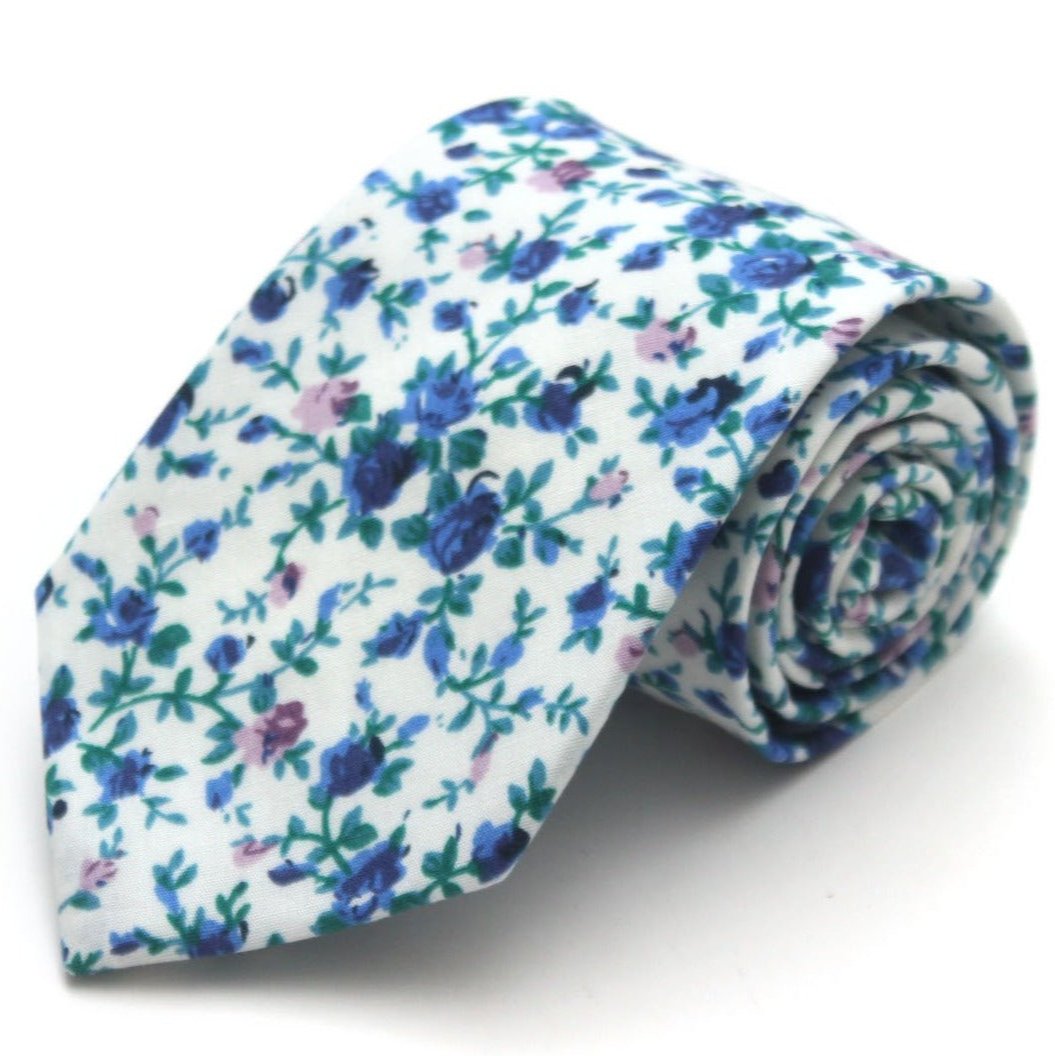 Blue White Floral Necktie