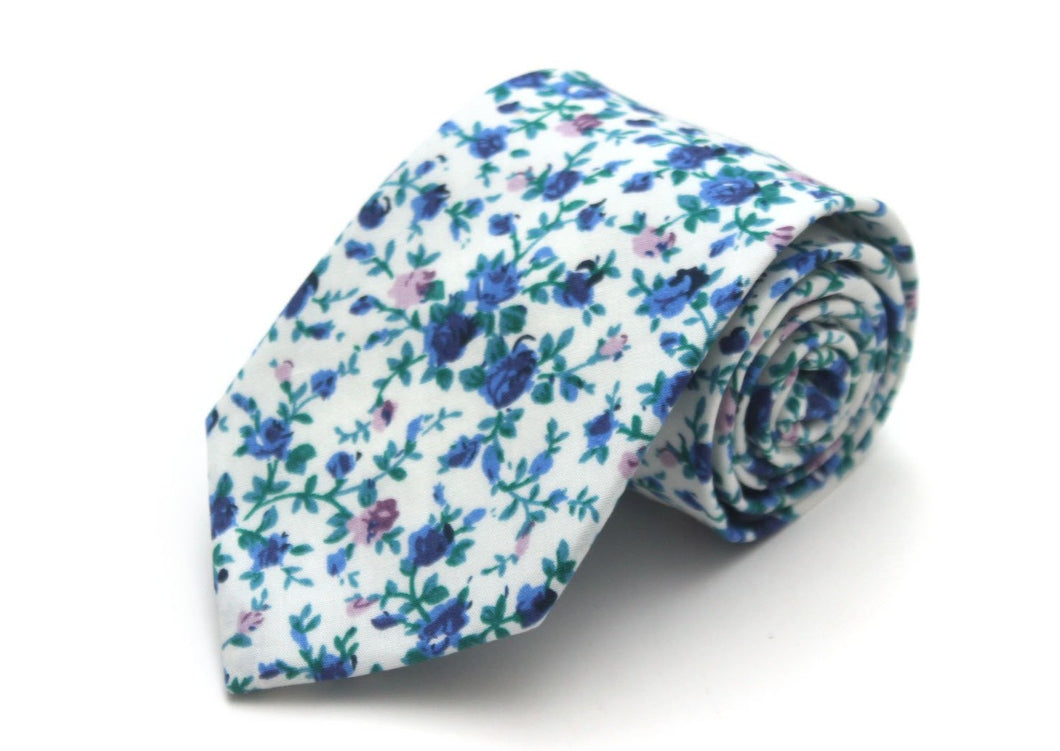 Blue White Floral Necktie 3.14