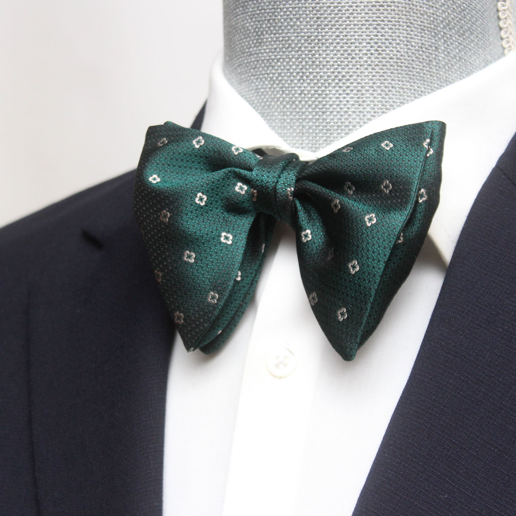 Big Butterfly Green Grey Ornament Silk Bow Tie