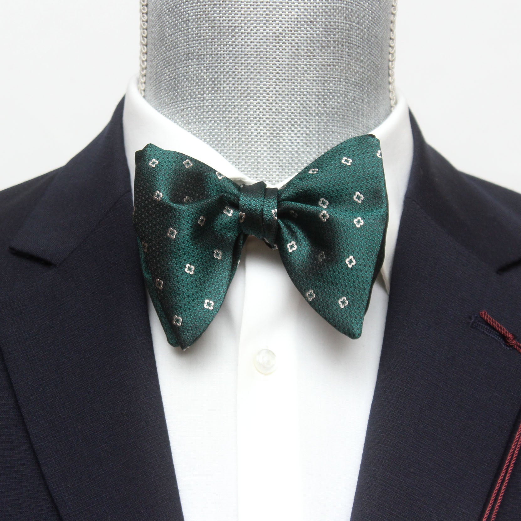 Big Butterfly Green Grey Ornament Silk Bow Tie