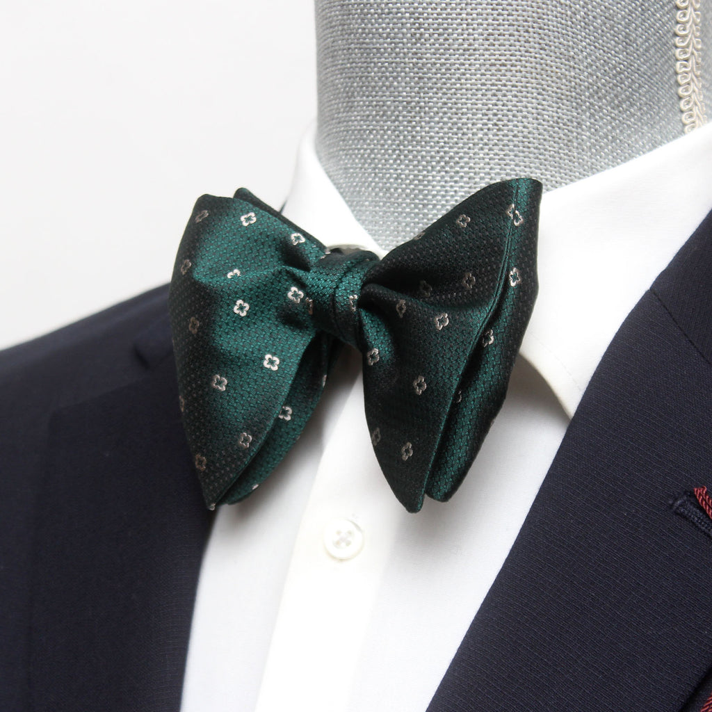 Big Butterfly Green Grey Ornament Silk Bow Tie