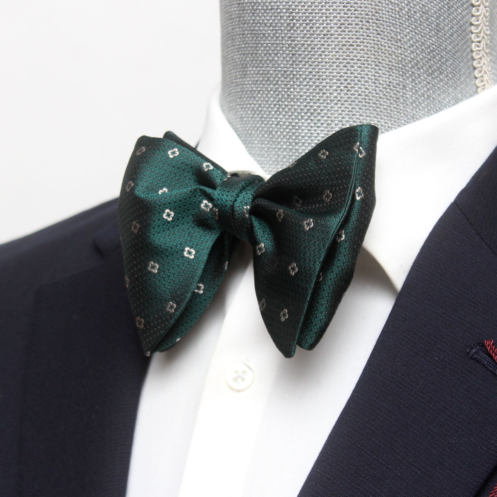 Big Butterfly Green Grey Ornament Silk Bow Tie