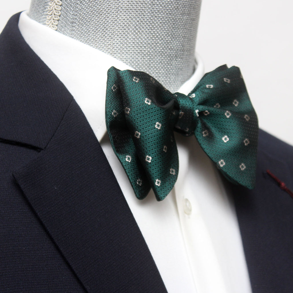 Big Butterfly Green Grey Ornament Silk Bow Tie