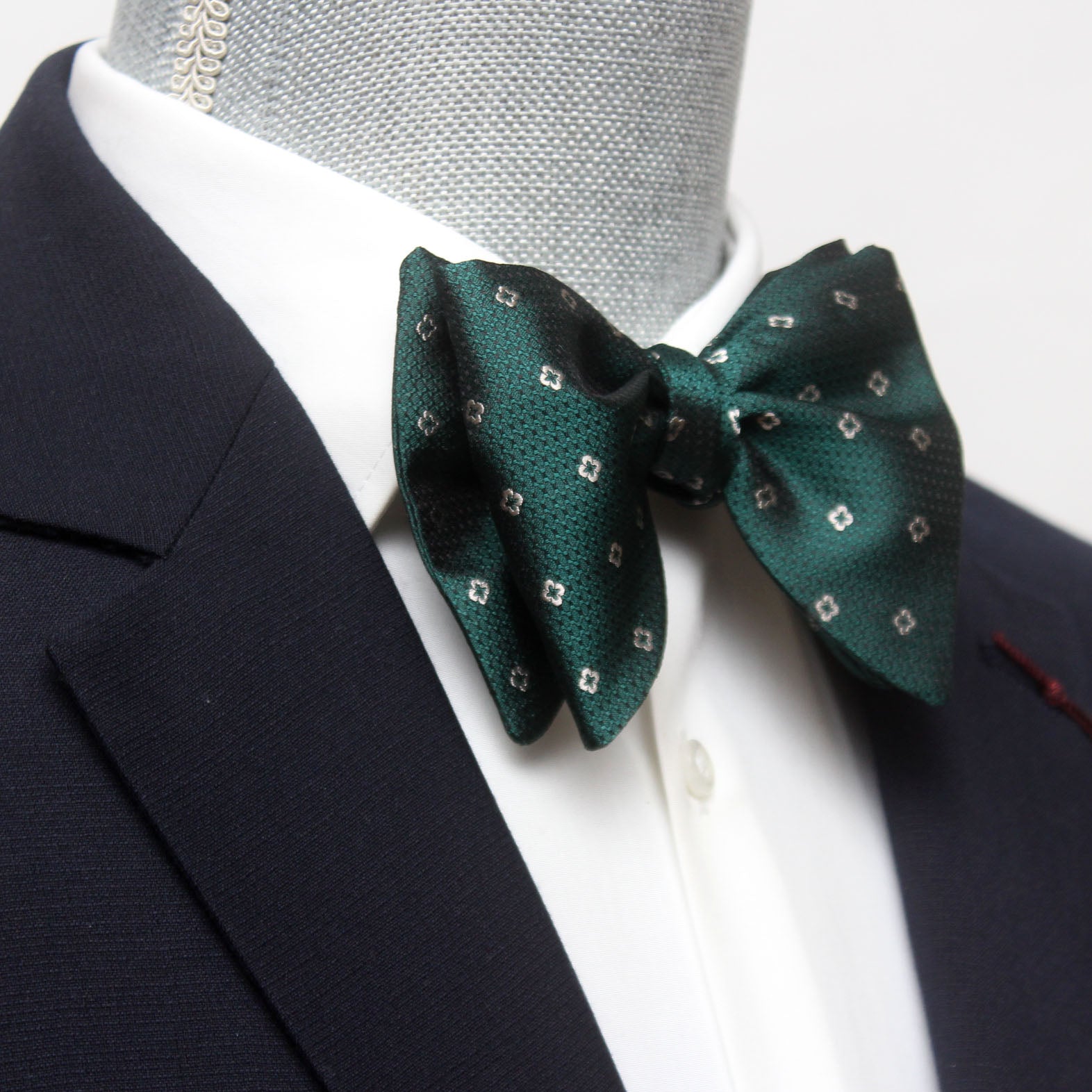 Big Butterfly Green Grey Ornament Silk Bow Tie