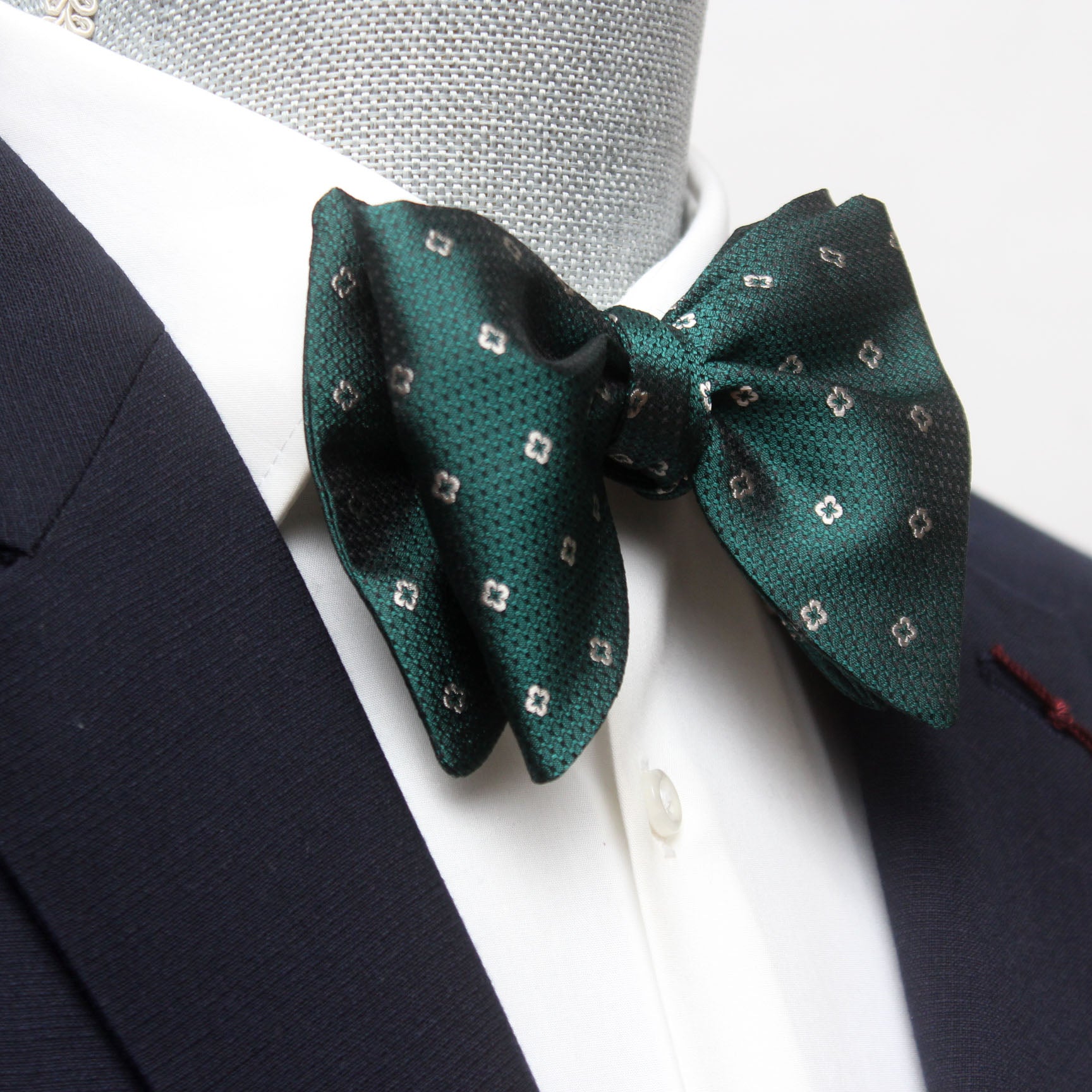 Big Butterfly Green Grey Ornament Silk Bow Tie