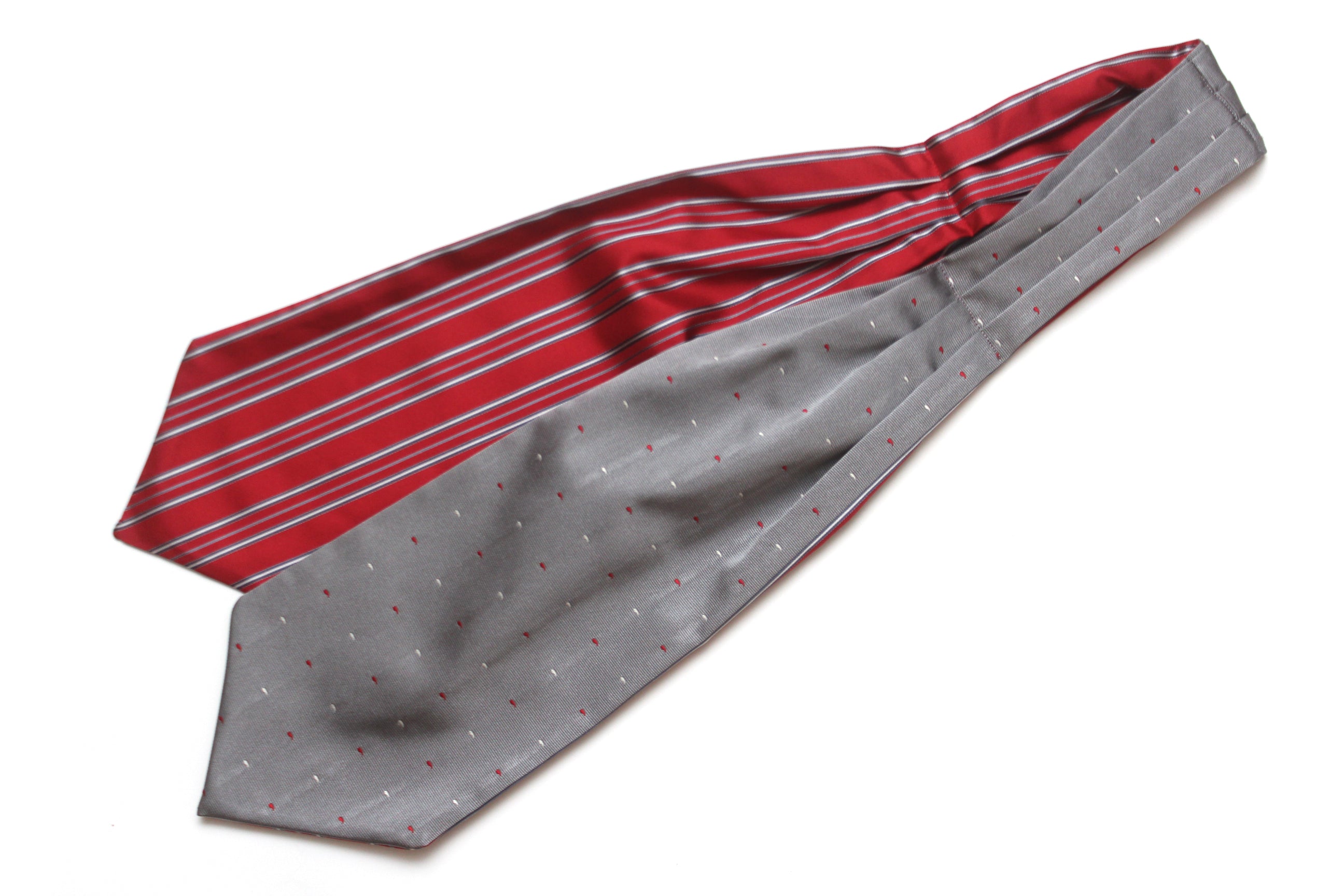 Grey Red Stripe Reversible Silk Ascot