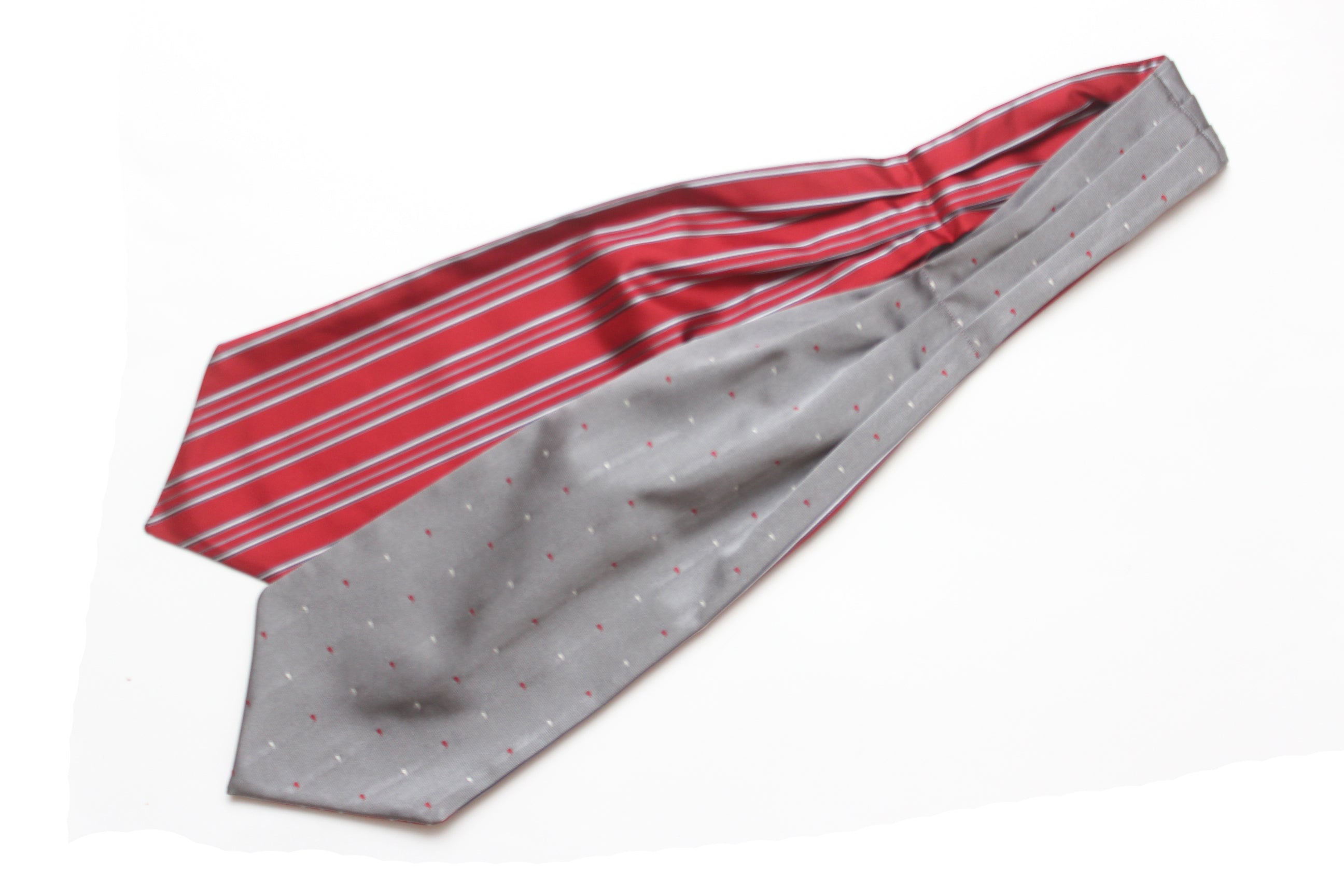 Grey Red Stripe Reversible Silk Ascot