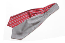 Load image into Gallery viewer, Grey Red Stripe Reversible Silk Ascot

