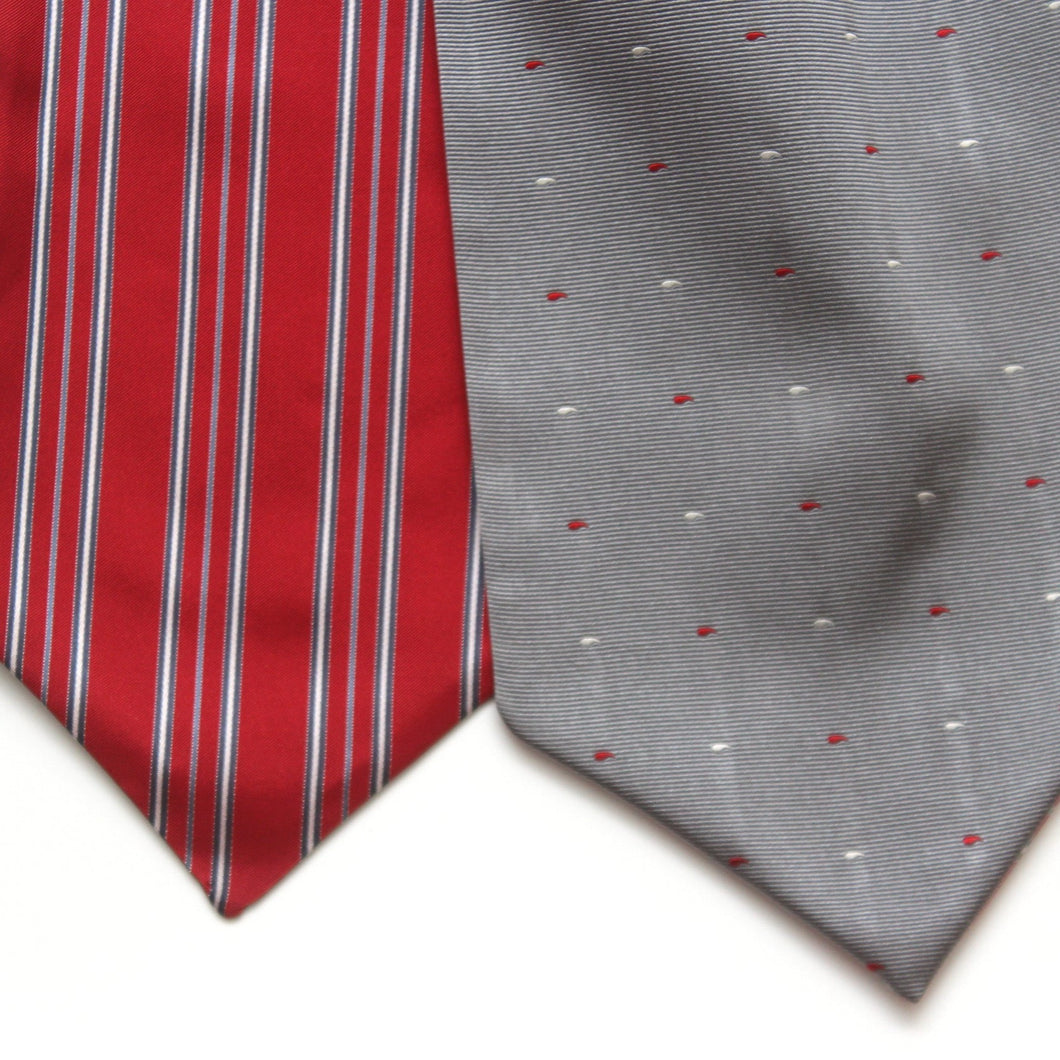 Grey Red Stripe Reversible Silk Ascot