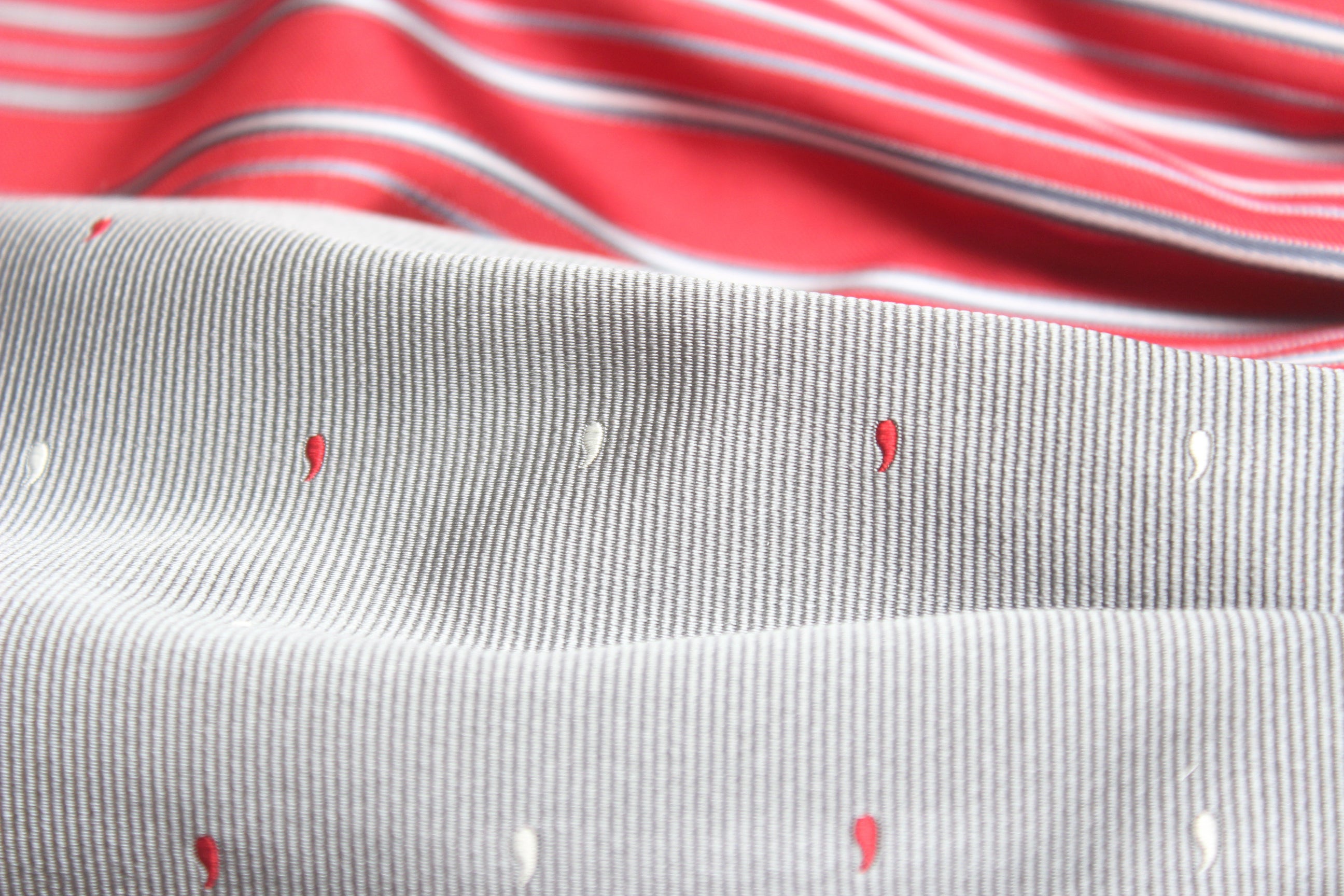 Grey Red Stripe Reversible Silk Ascot