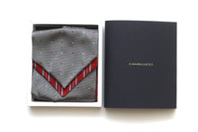 Load image into Gallery viewer, Grey Red Stripe Reversible Silk Ascot
