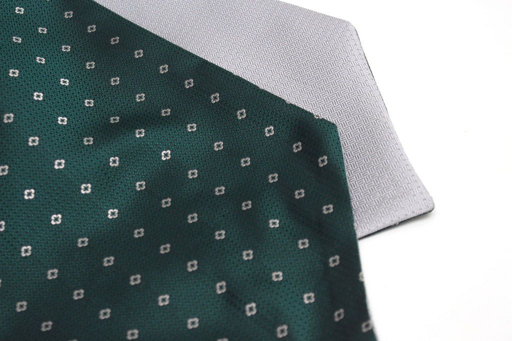 Grey Emerald Green Reversible Silk Ascot