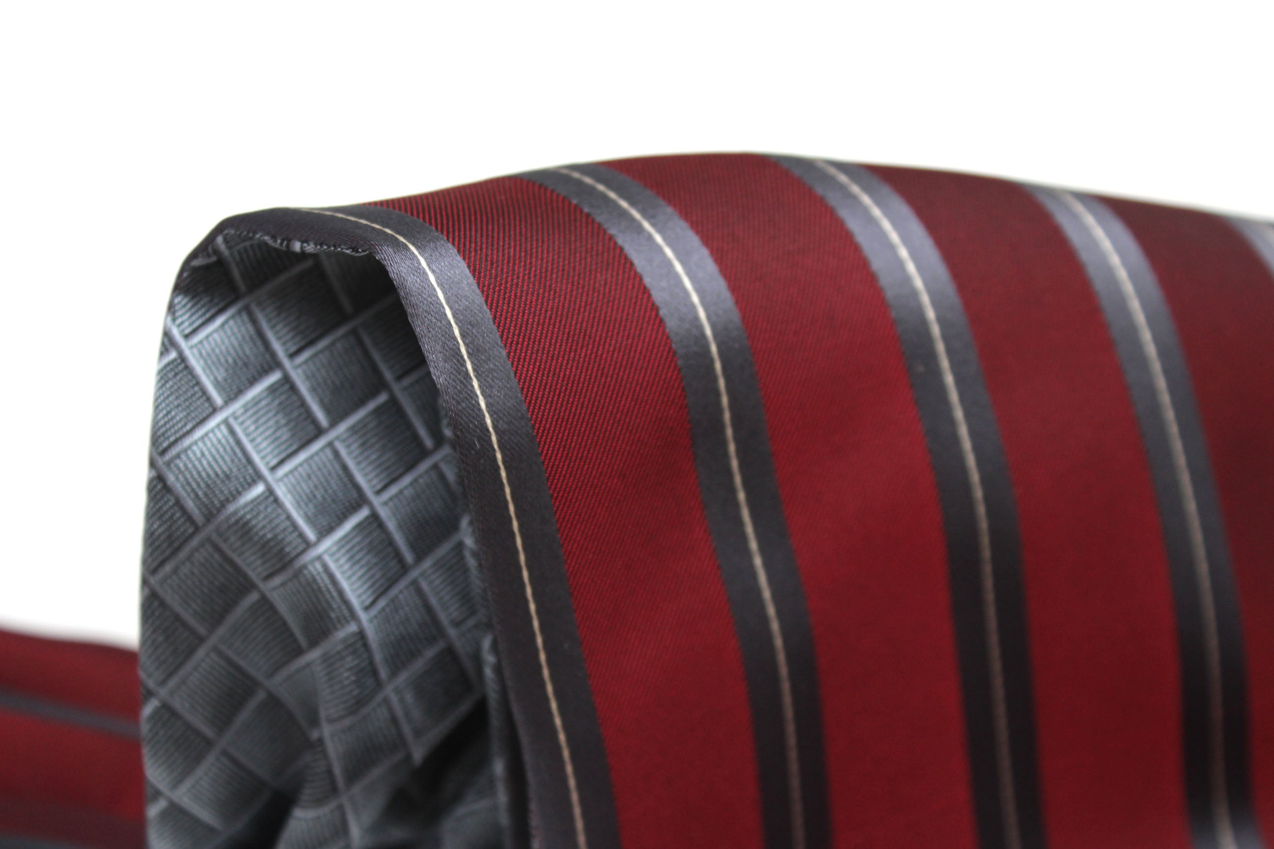 Grey Ornament Maroon Stripe Reversible Silk Ascot