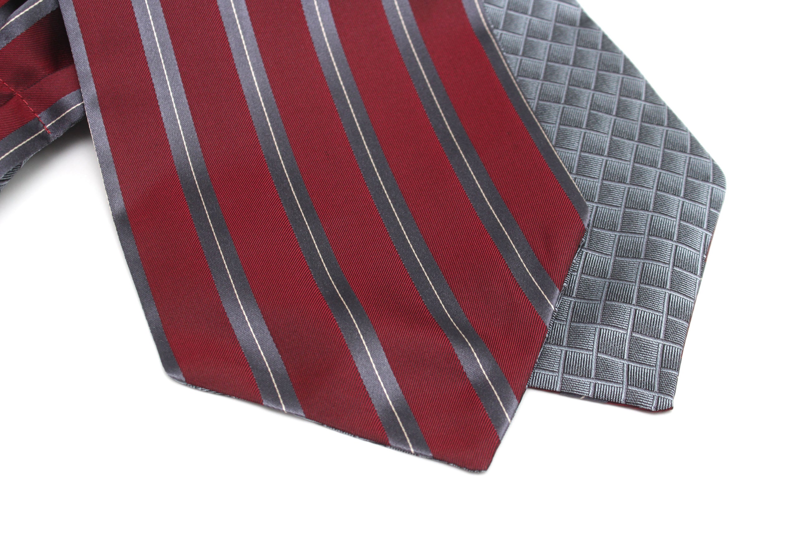 Grey Ornament Maroon Stripe Reversible Silk Ascot