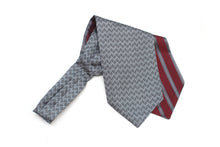 Load image into Gallery viewer, Grey Ornament Maroon Stripe Reversible Silk Ascot
