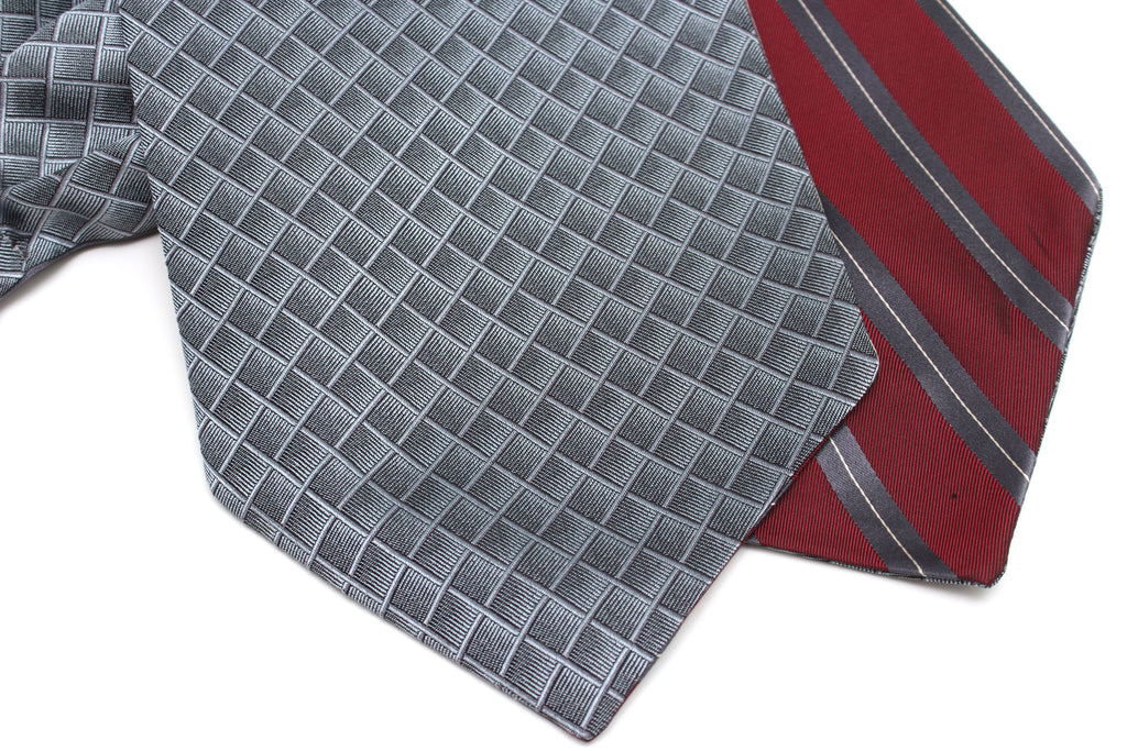 Grey Ornament Maroon Stripe Reversible Silk Ascot