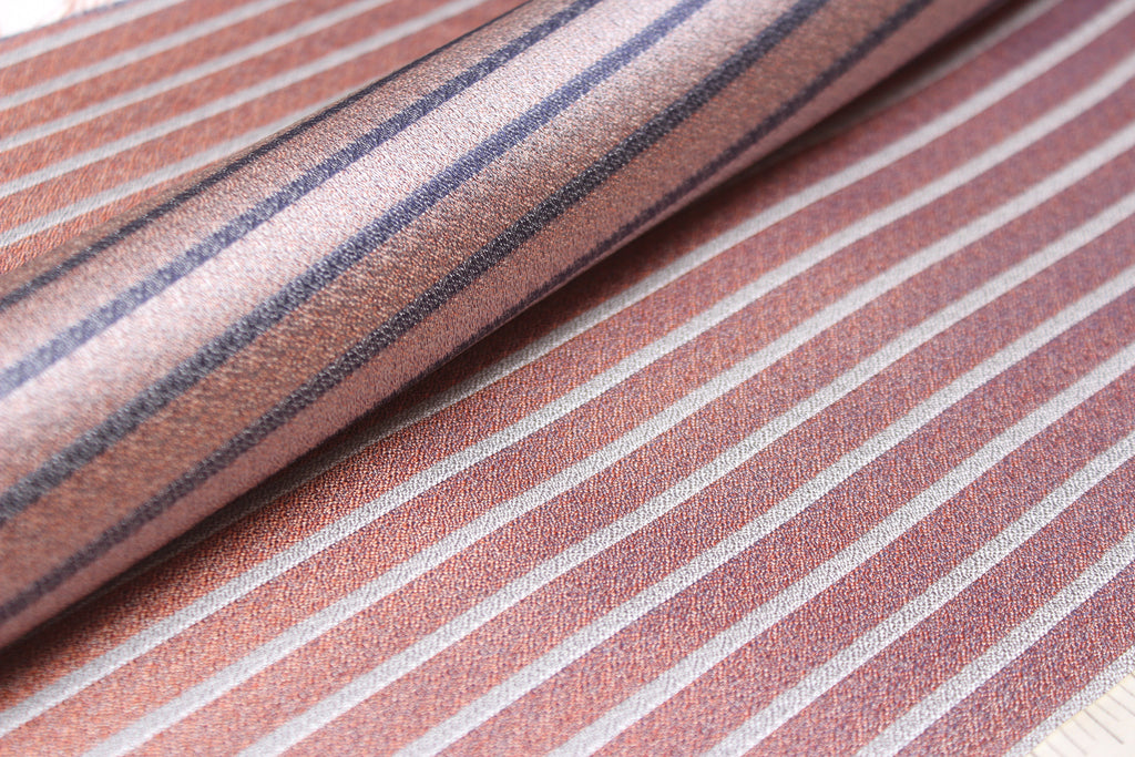 Grey Dusty Rose Mauve Stripe Silk Fabric