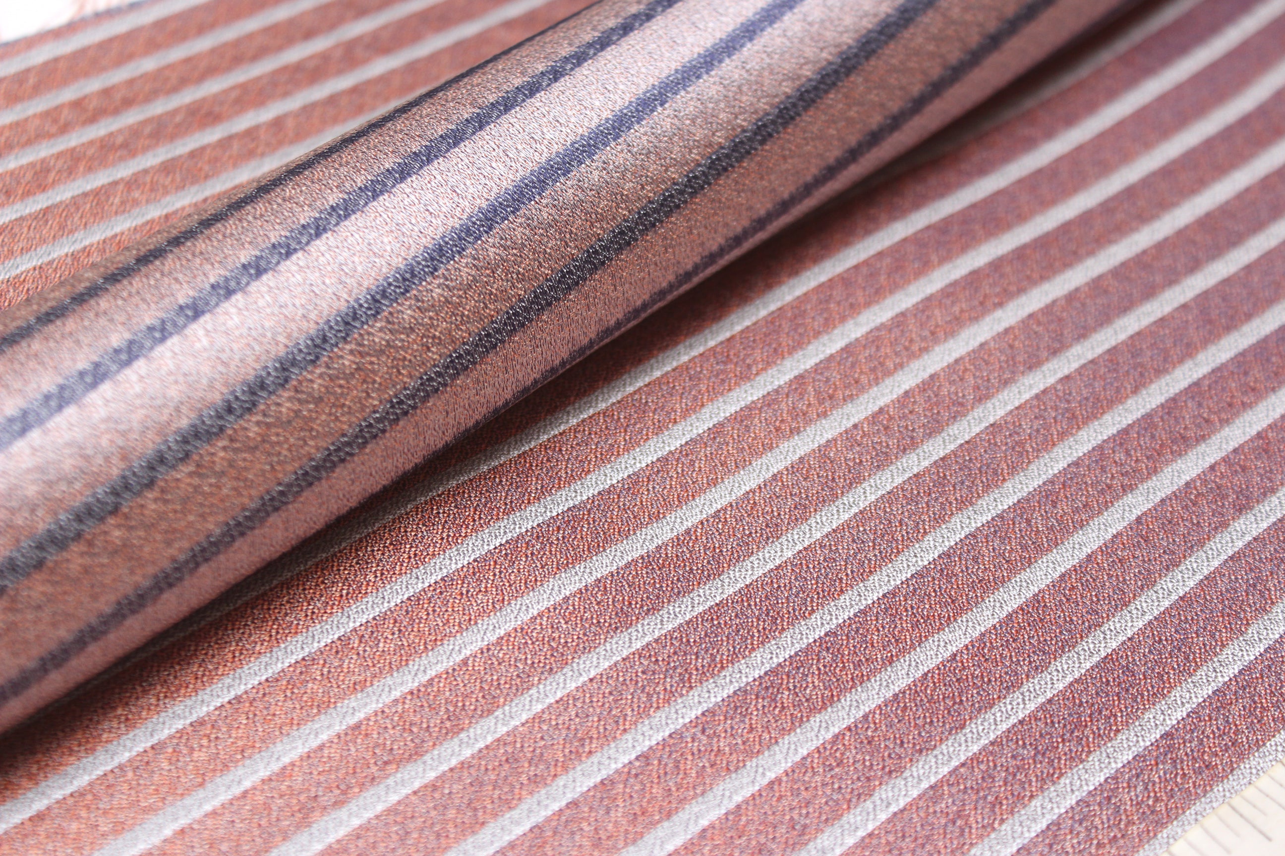 Grey Dusty Rose Mauve Stripe Silk Fabric