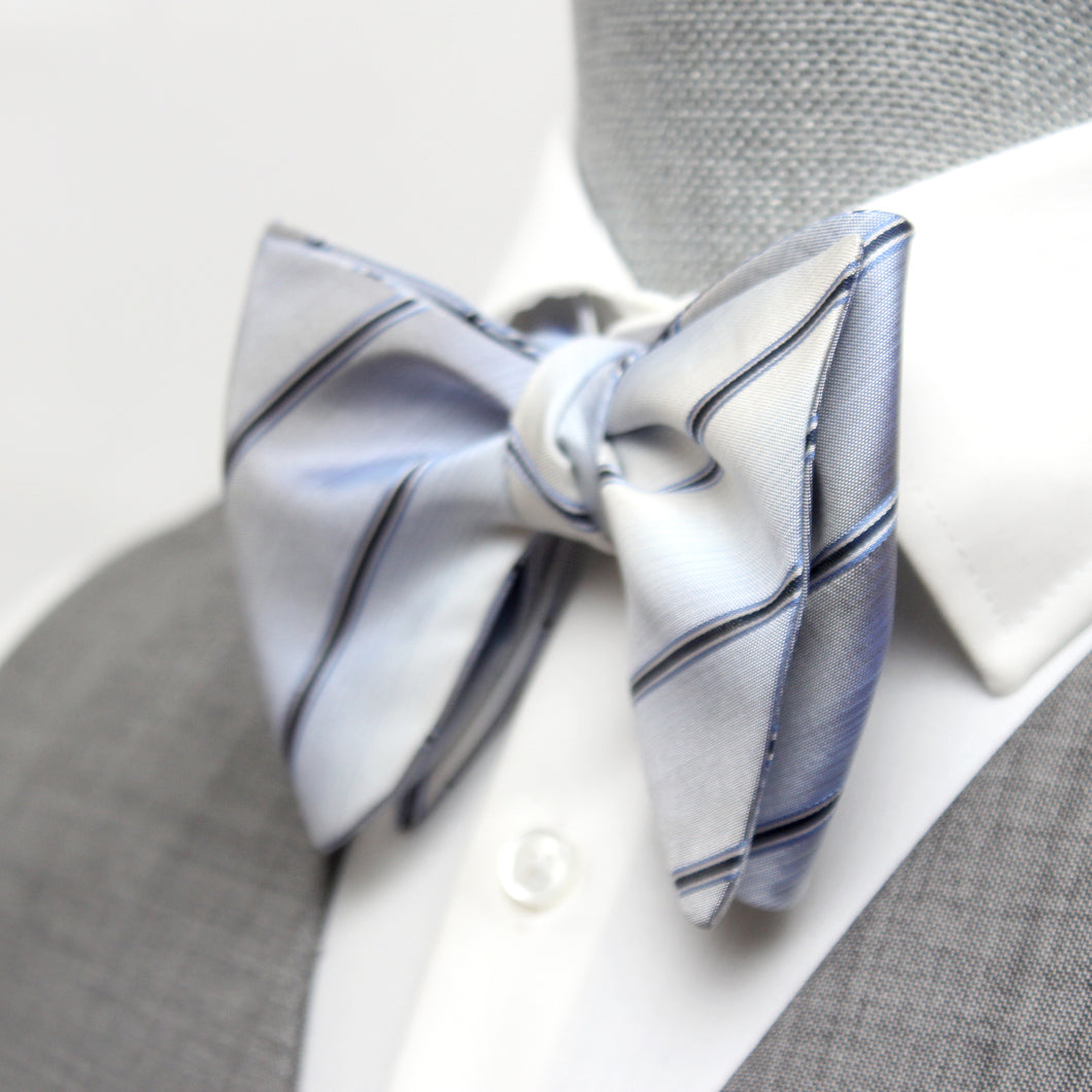Blue Striped Big Butterfly Silk Bow Tie