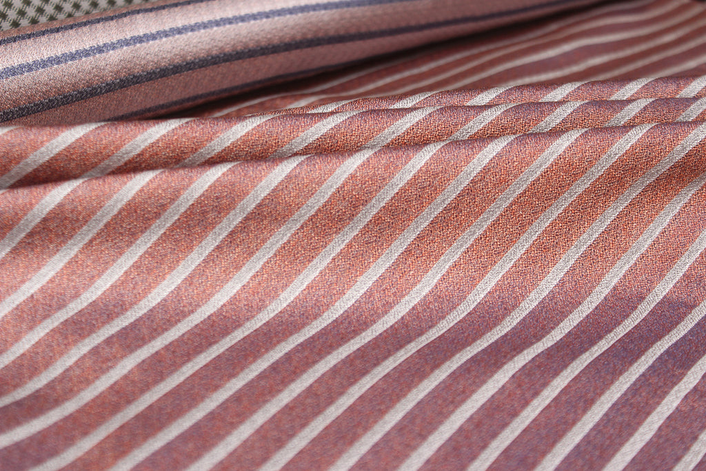 Grey Dusty Rose Mauve Stripe Silk Fabric