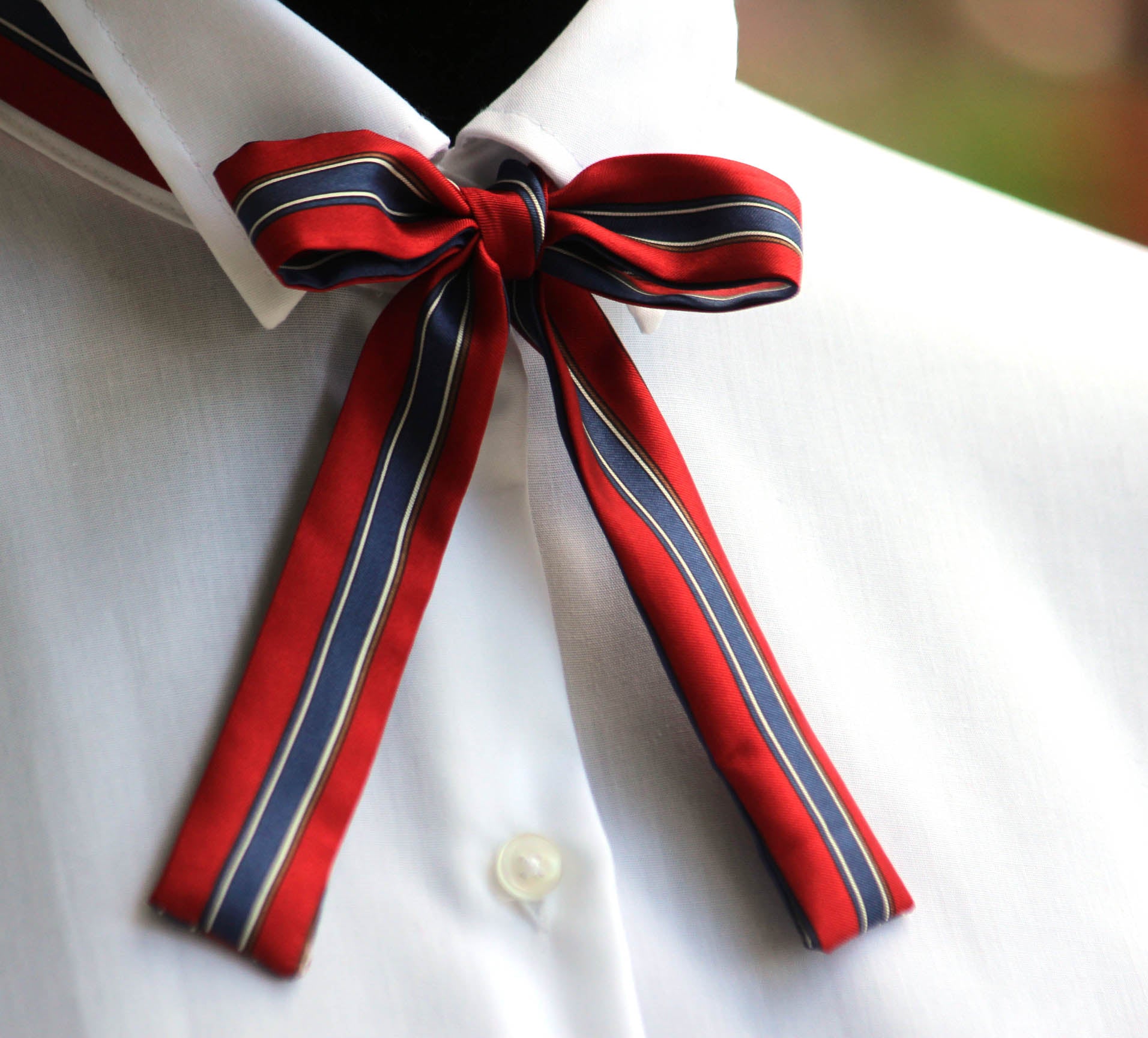 Red Blue Stripe Skinny Scarf