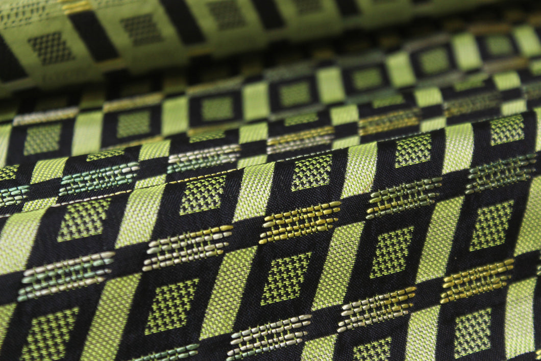 Navy Green Ornament Silk Fabric