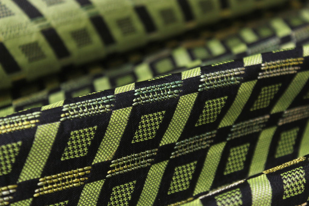 Navy Green Ornament Silk Fabric