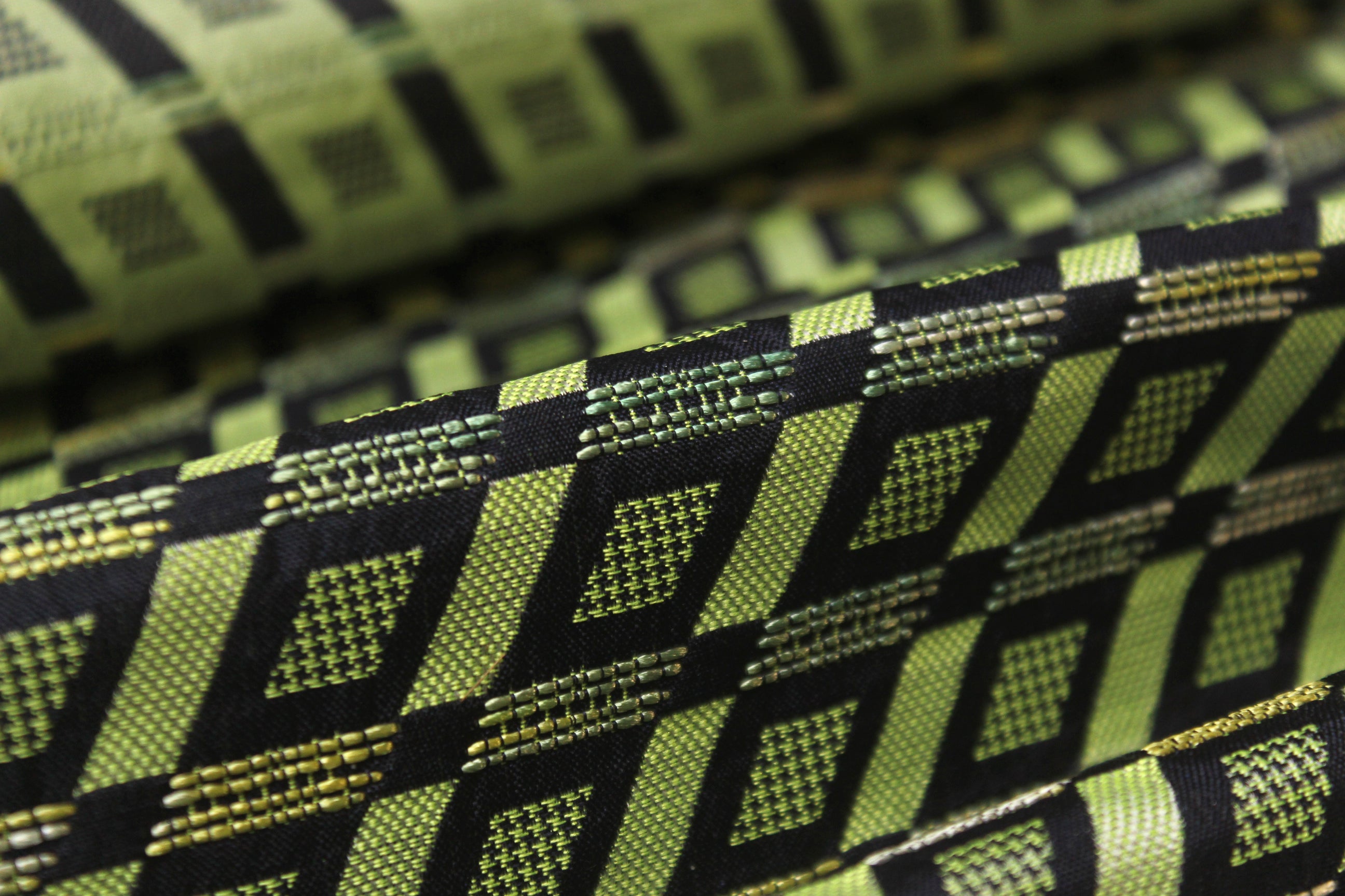 Navy Green Ornament Silk Fabric