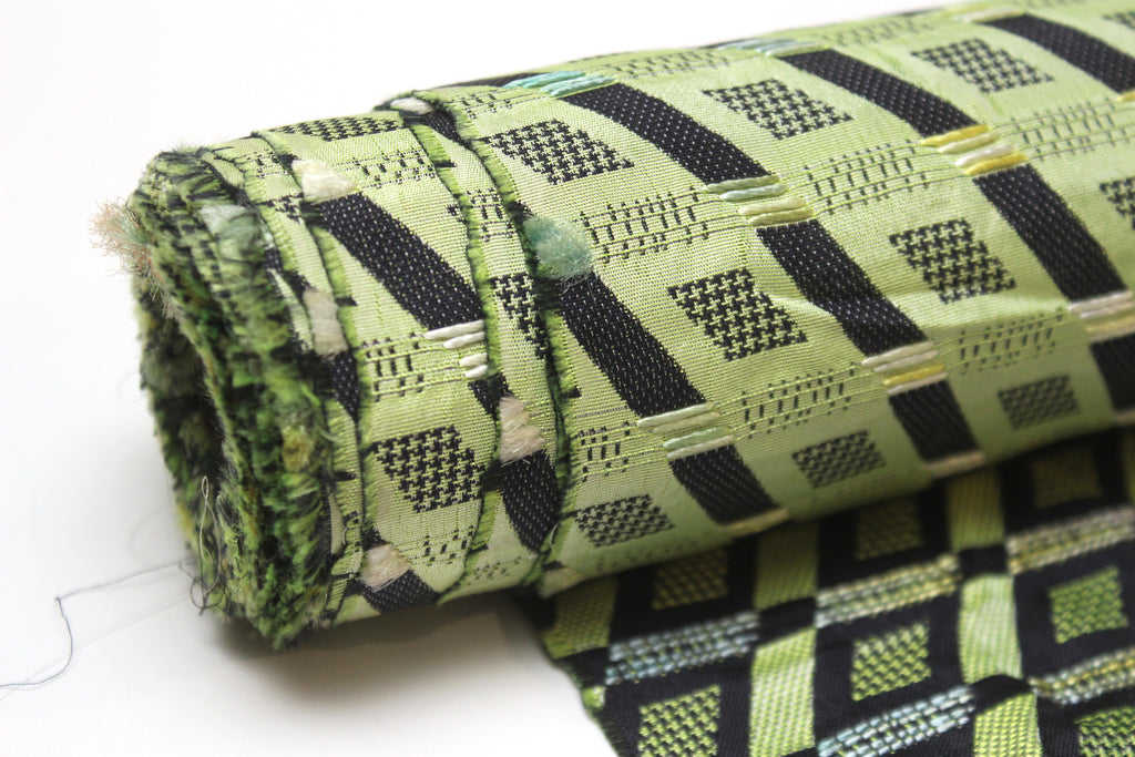 Navy Green Ornament Silk Fabric