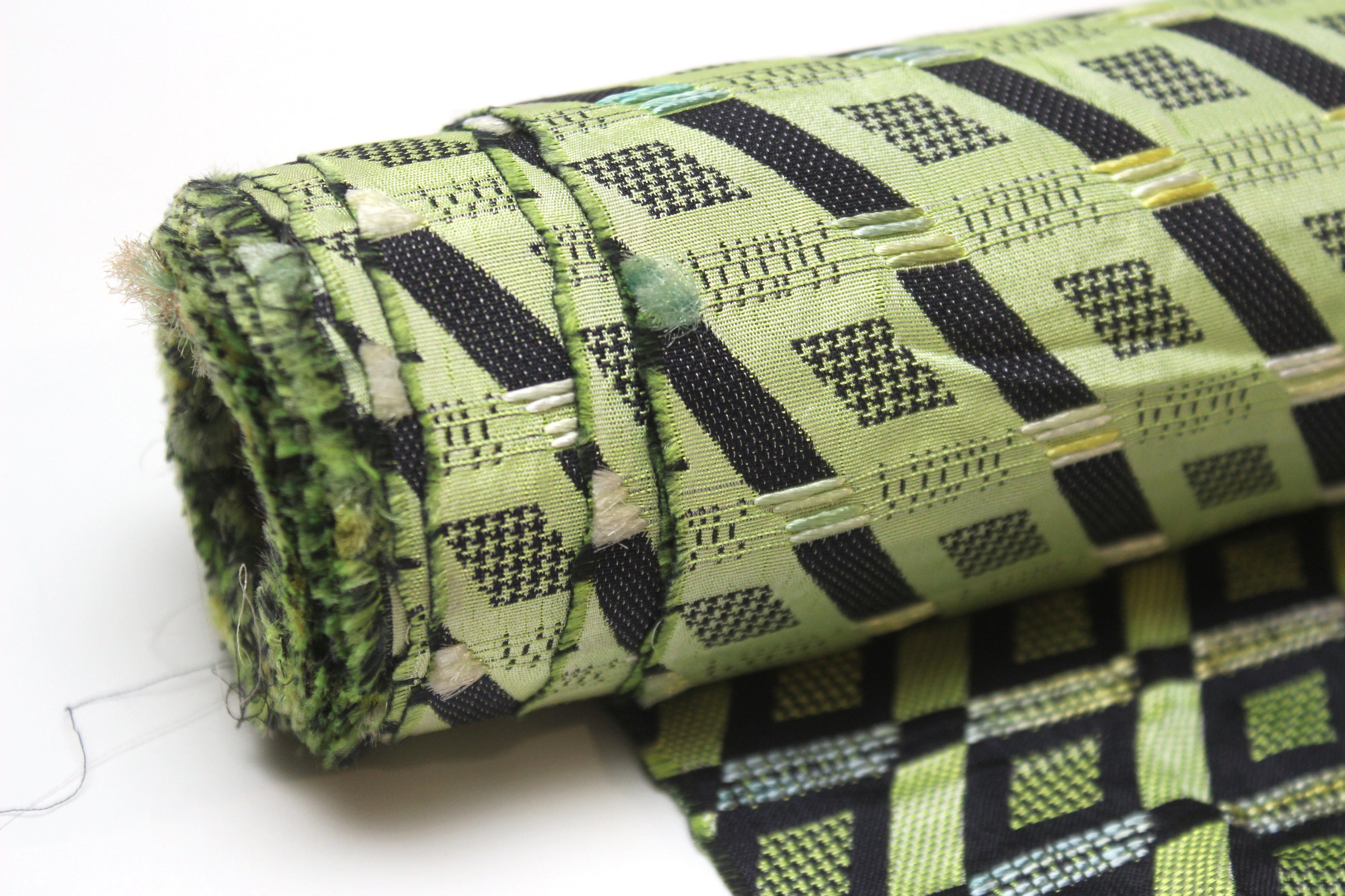Navy Green Ornament Silk Fabric