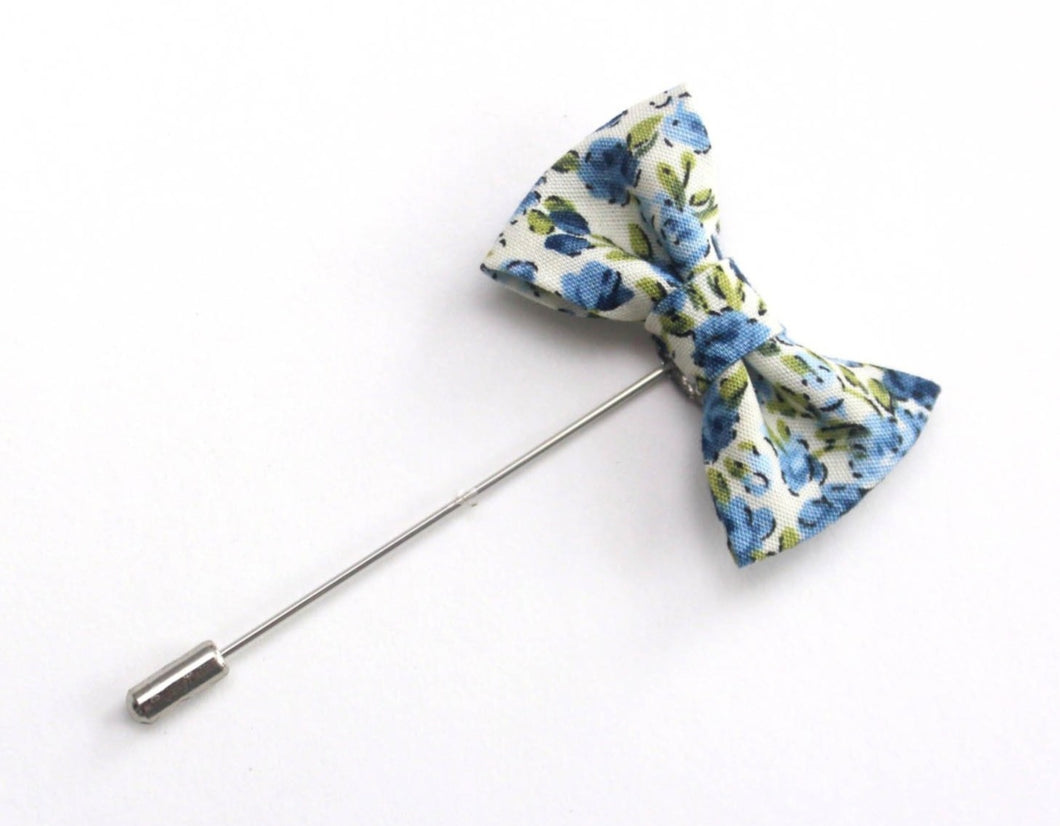Blue Floral Bow tie Lapel pin