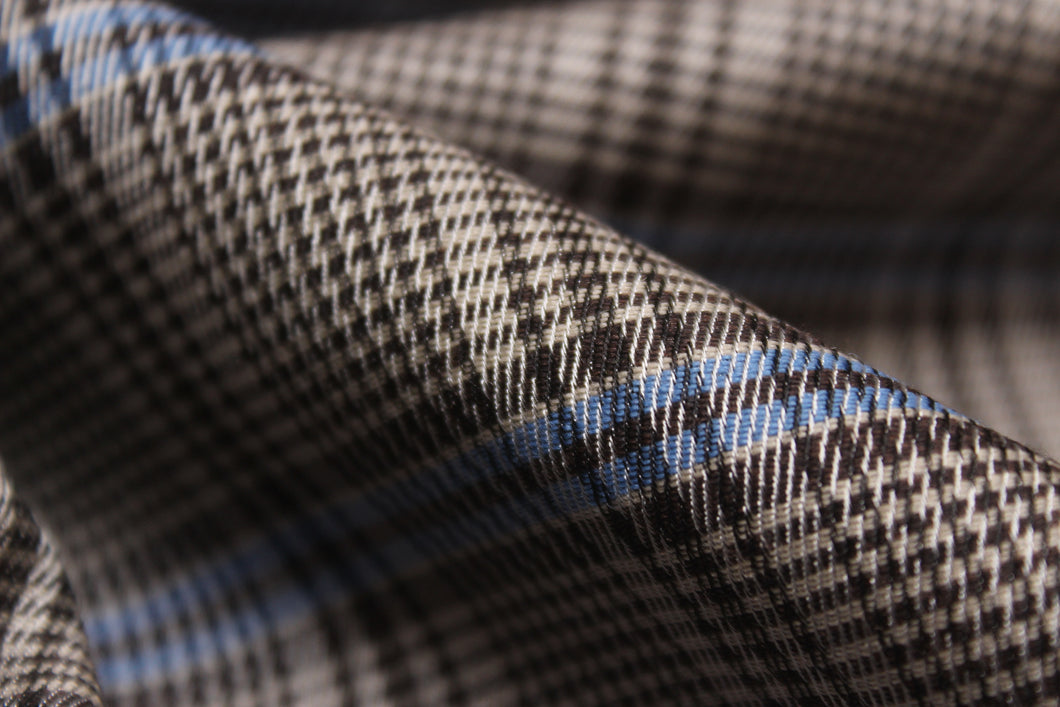 Grey Blue Plaid Silk Fabric
