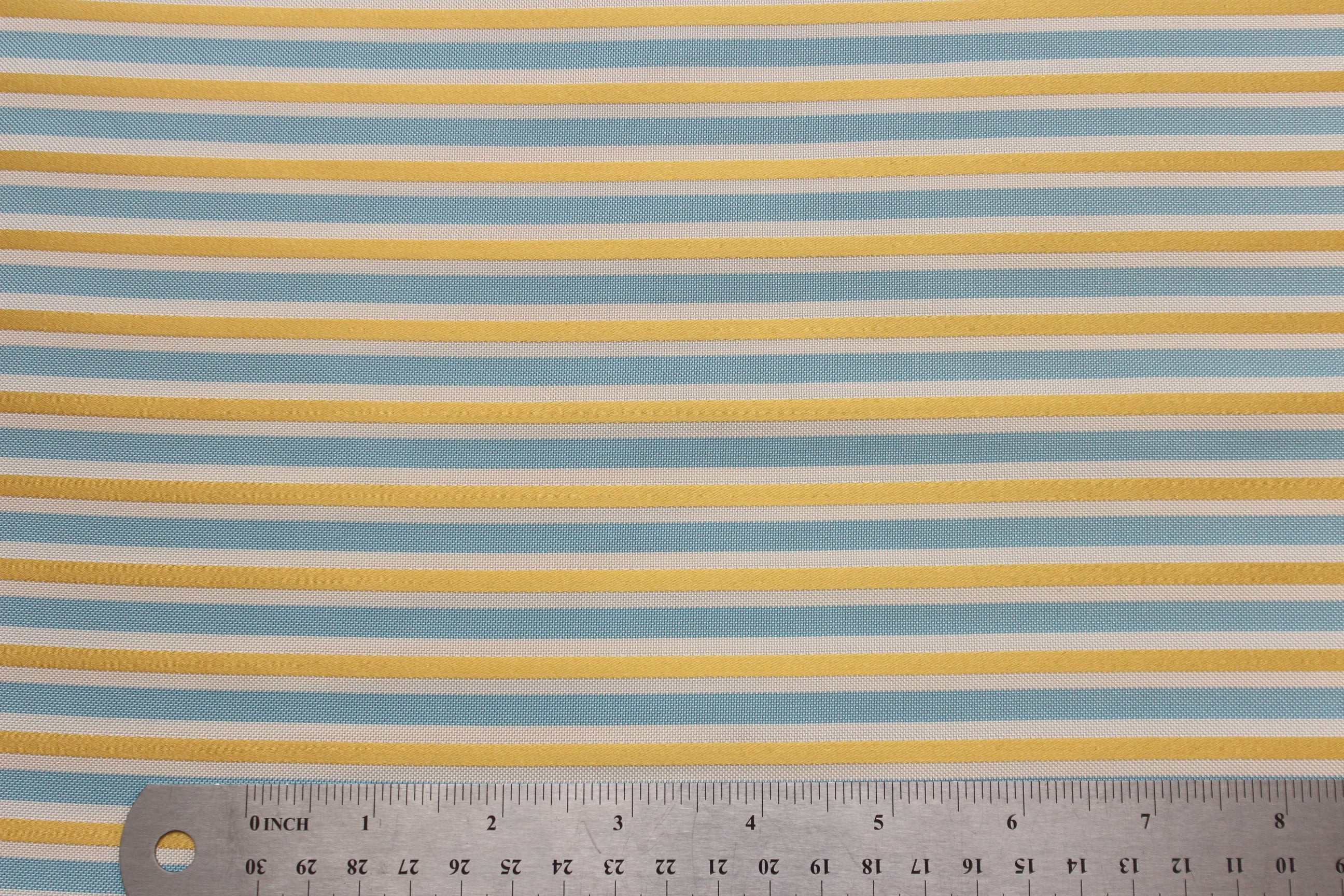 Yellow White Blue Stripe Silk Fabric Piece 20"L x 27"W