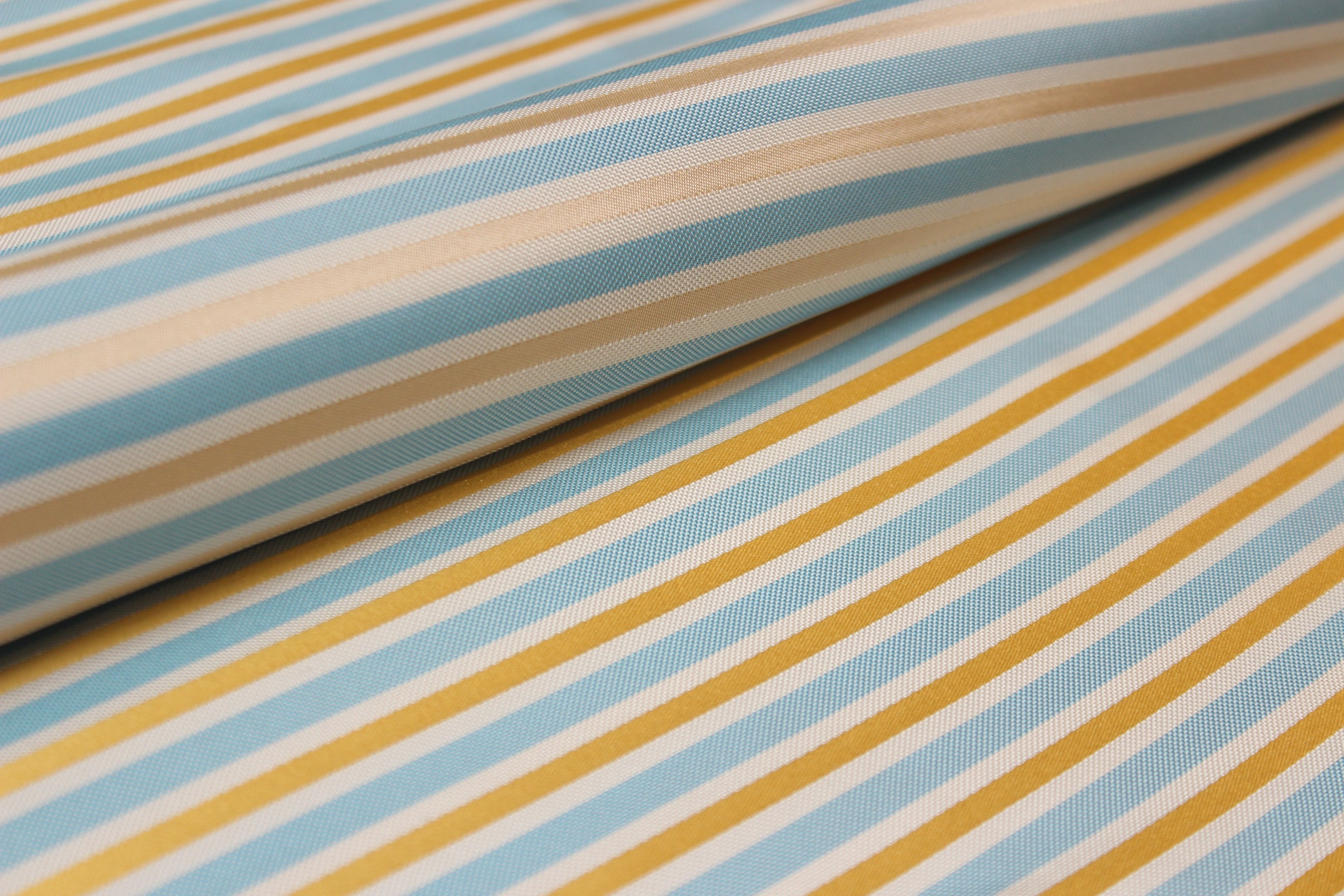 Yellow White Blue Stripe Silk Fabric Piece 20"L x 27"W