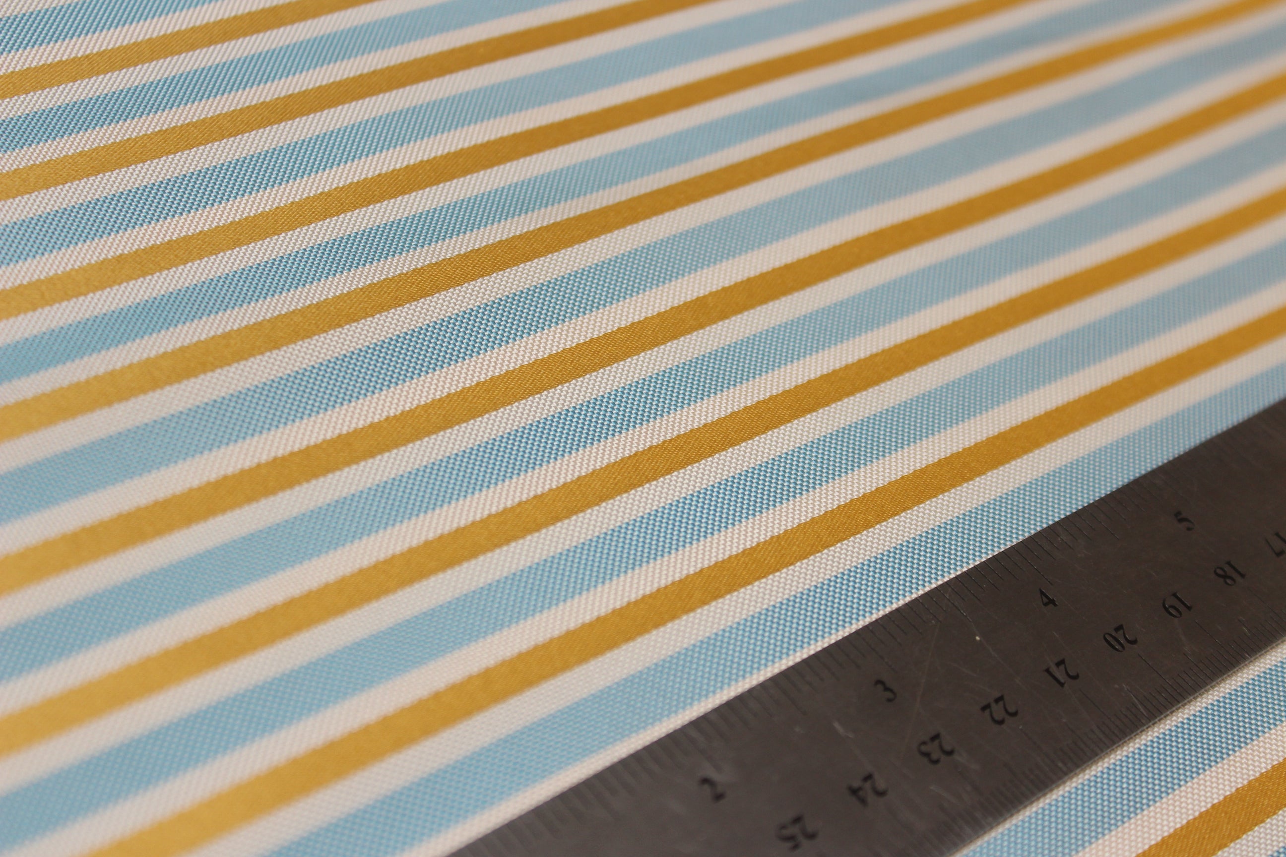 Yellow White Blue Stripe Silk Fabric Piece 20"L x 27"W